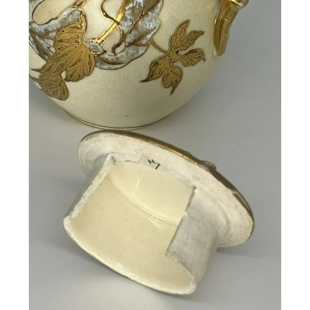 Antique English‎ Staffordshire Ivory and Gold Gilded Pottery Teapot